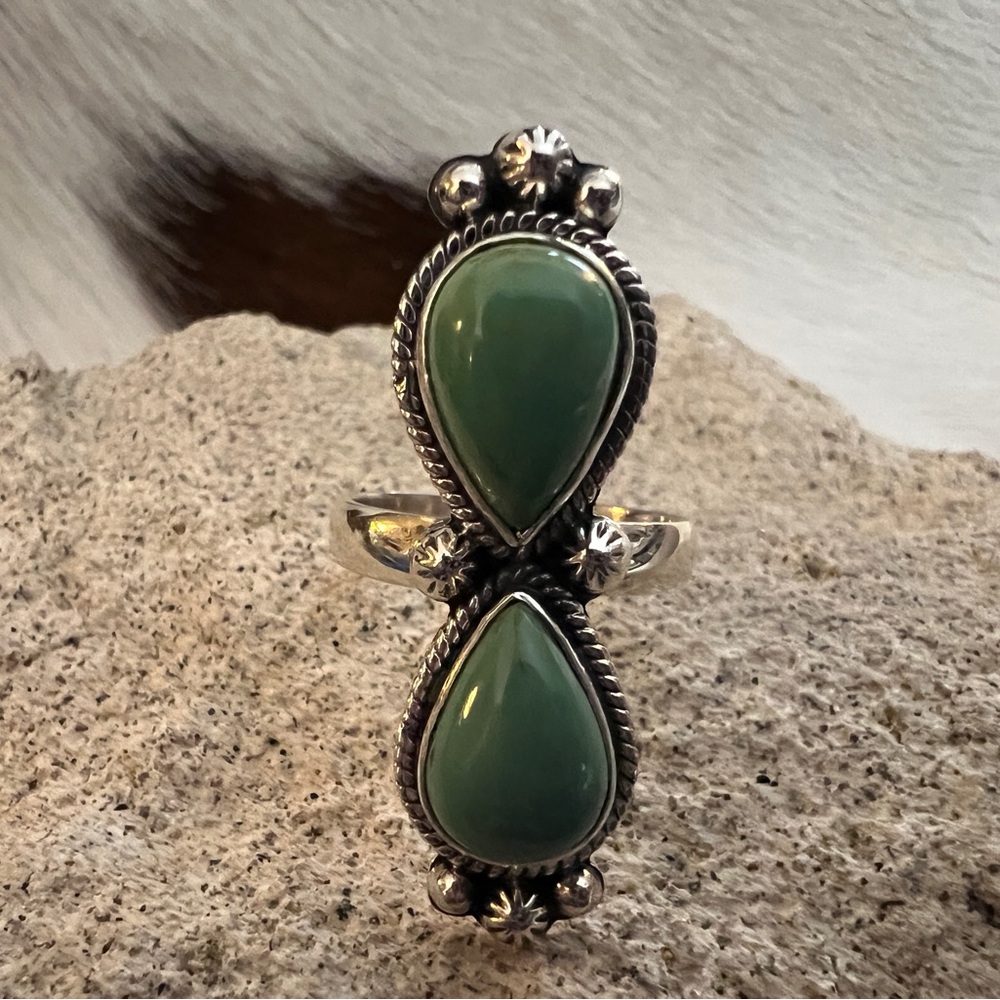 Kingman Turquoise 2 Stone Statement Ring Southwes… - image 3